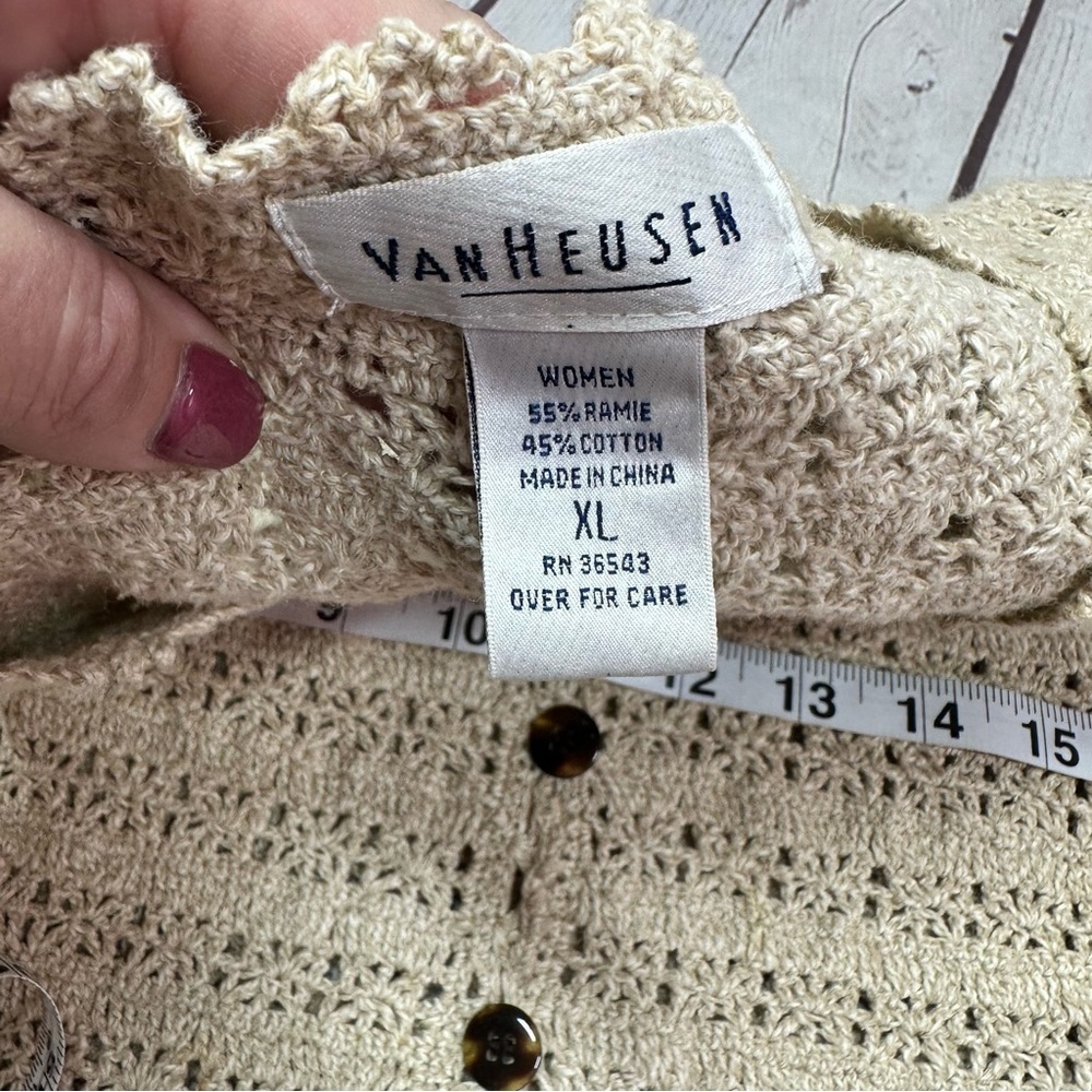 Van Heusen Cream Crochet short sleeve Cardigan top women XL boho western cottage - Picture 7 of 8
